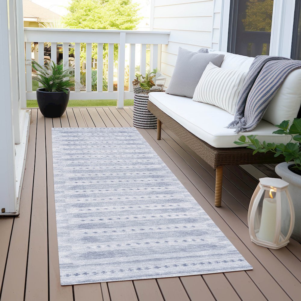 Machine Washable Indoor/Outdoor Chantille Blue 2'3" x 7'6" Runner Rug. Picture 6