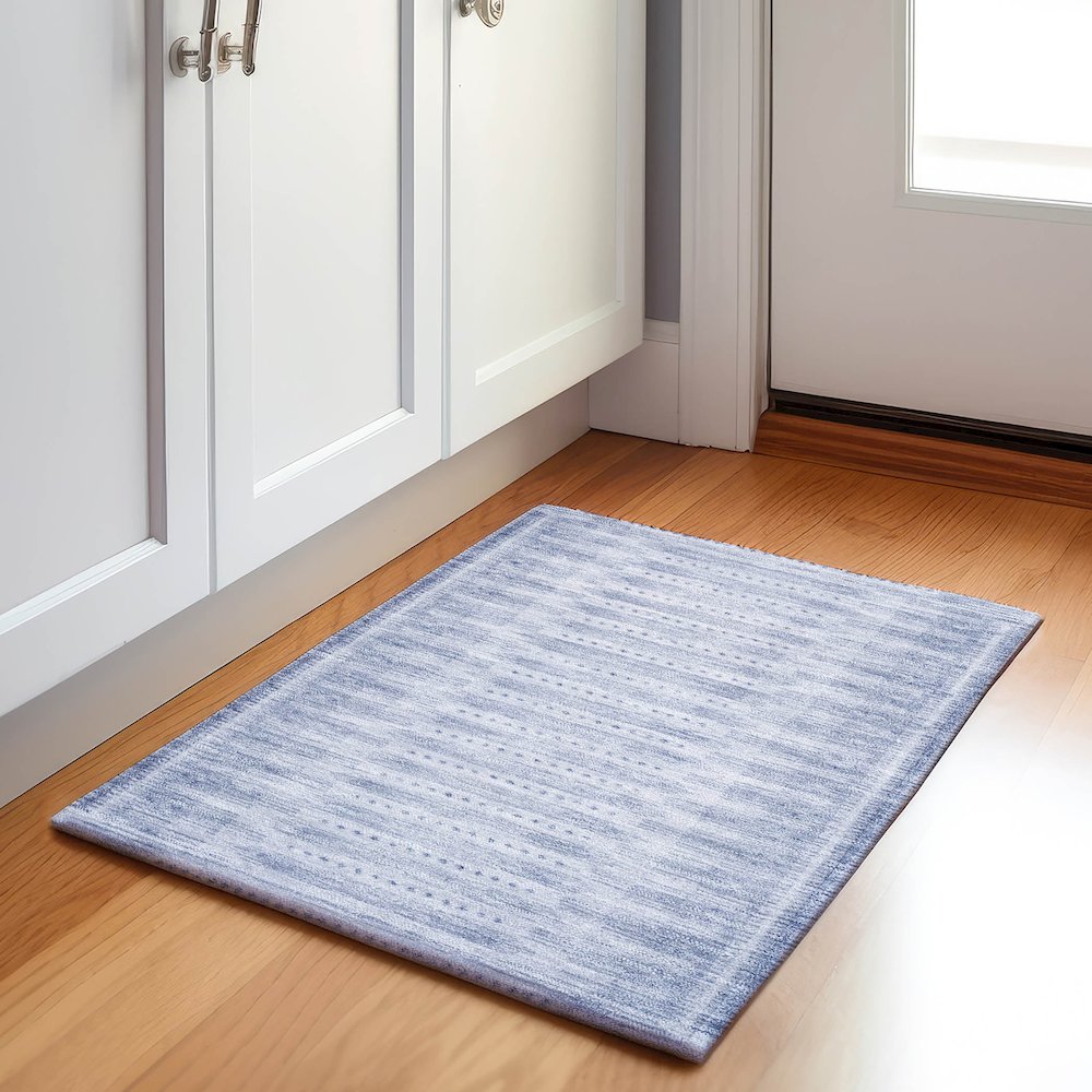 Machine Washable Indoor/Outdoor Chantille Blue 1'8" x 2'6" Rug. Picture 5