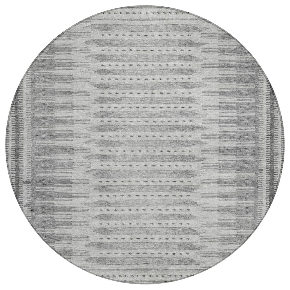 Machine Washable Indoor/Outdoor Chantille Gray 8' x 8' Round Rug. Picture 1