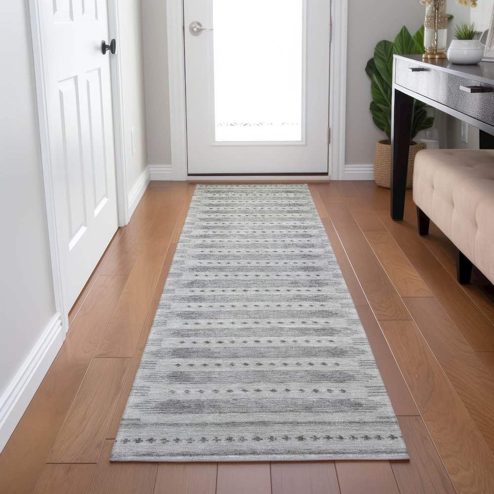 Machine Washable Indoor/Outdoor Chantille Gray 2'3" x 7'6" Runner Rug. Picture 5