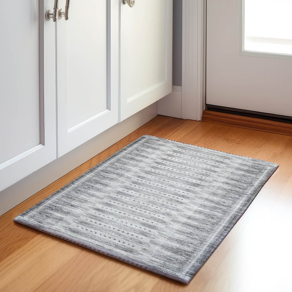 Machine Washable Indoor/Outdoor Chantille Gray 1'8" x 2'6" Rug. Picture 5