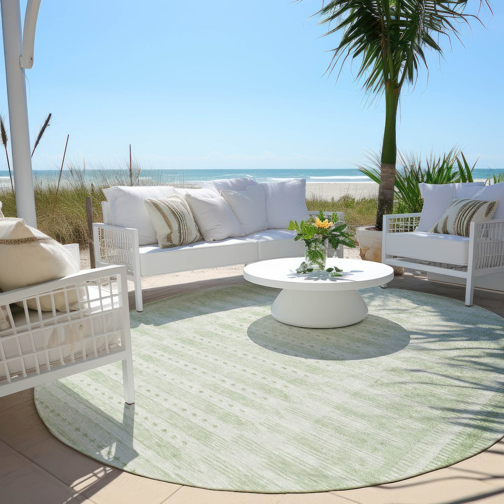 Machine Washable Indoor/Outdoor Chantille Sage 8' x 8' Round Rug. Picture 6