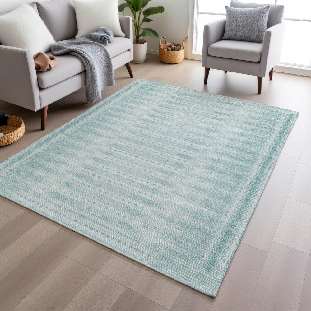 Machine Washable Indoor/Outdoor Chantille Turquoise 2'6" x 3'10" Rug. Picture 5