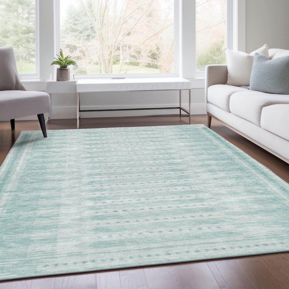 Machine Washable Indoor/Outdoor Chantille Turquoise 2'6" x 3'10" Rug. Picture 6