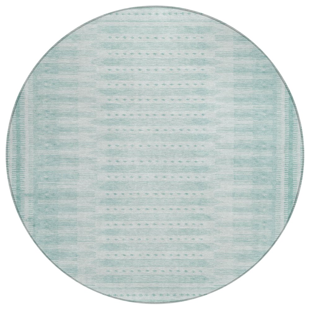 Machine Washable Indoor/Outdoor Chantille Turquoise 8' x 8' Round Rug. Picture 1