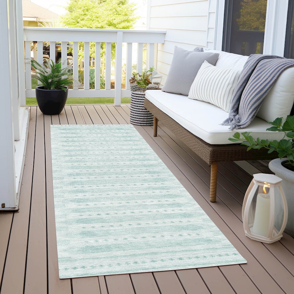 Machine Washable Indoor/Outdoor Chantille Turquoise 2'3" x 7'6" Runner Rug. Picture 6