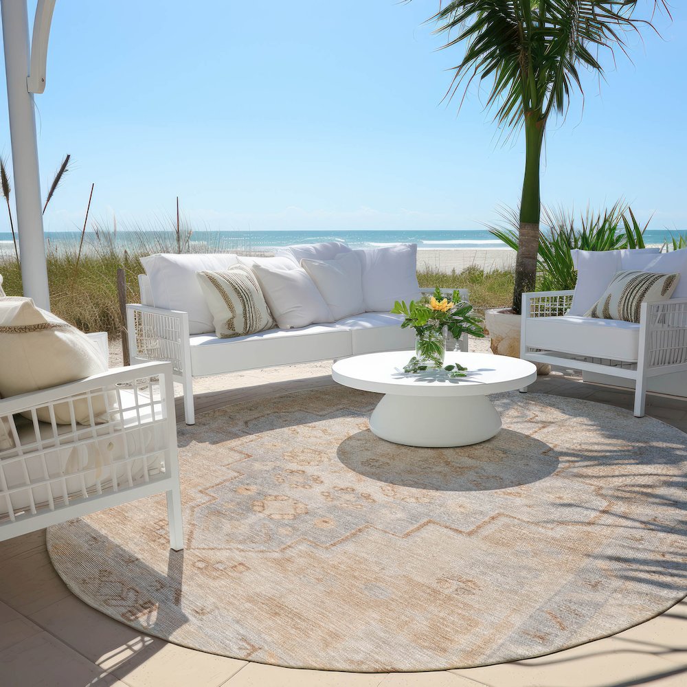 Machine Washable Indoor/Outdoor Chantille Copper 8' x 8' Round Rug. Picture 6