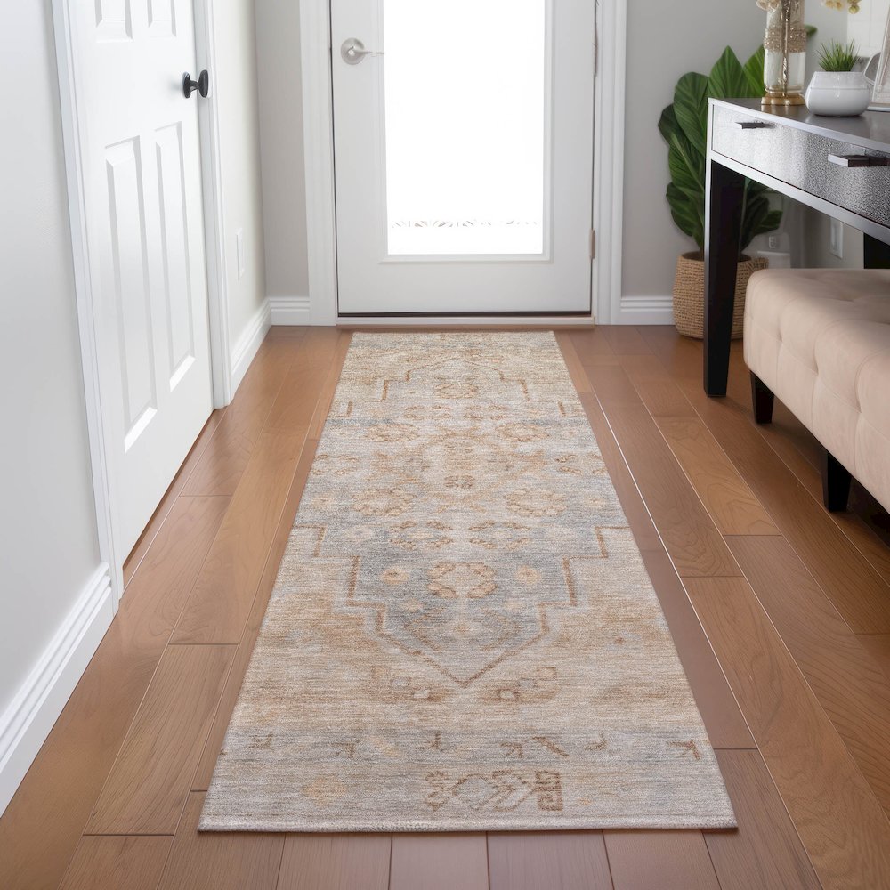 Machine Washable Indoor/Outdoor Chantille Copper 2'3" x 7'6" Runner Rug. Picture 5