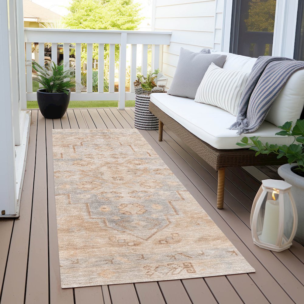 Machine Washable Indoor/Outdoor Chantille Copper 2'3" x 7'6" Runner Rug. Picture 6
