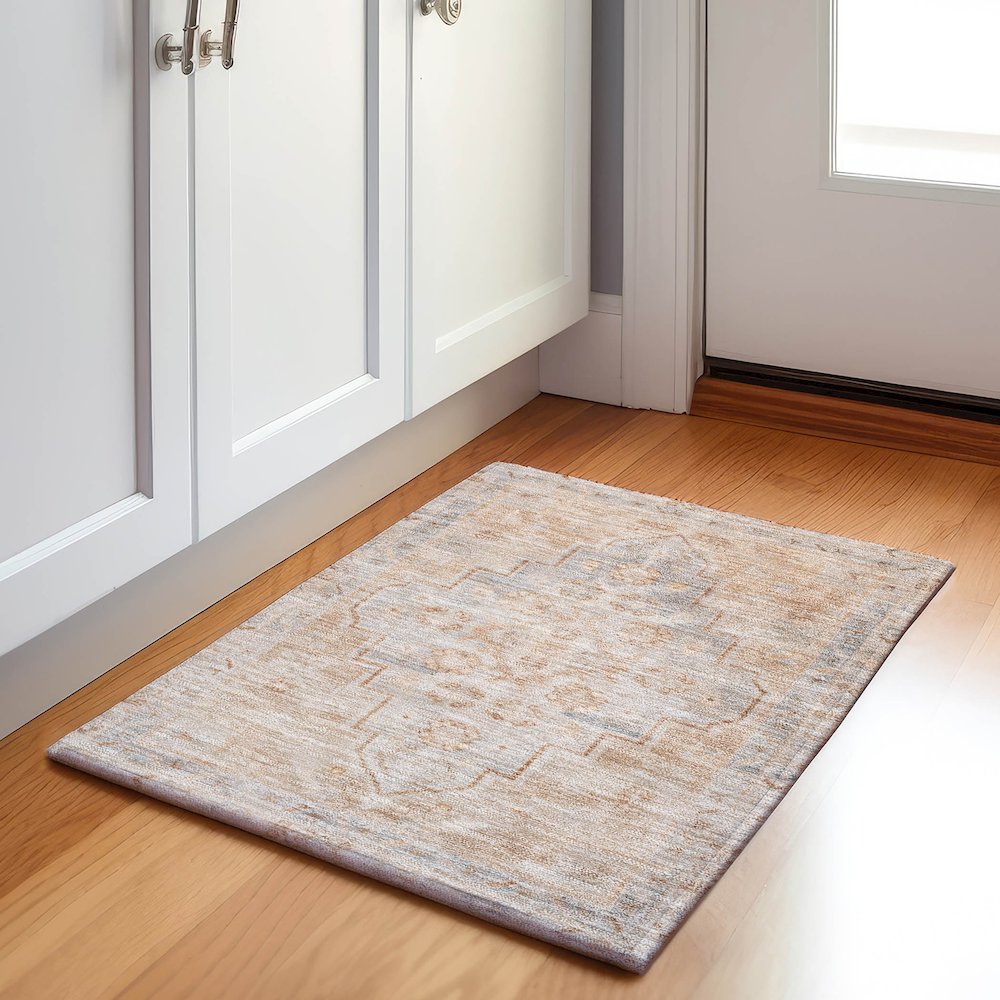 Machine Washable Indoor/Outdoor Chantille Copper 1'8" x 2'6" Rug. Picture 5