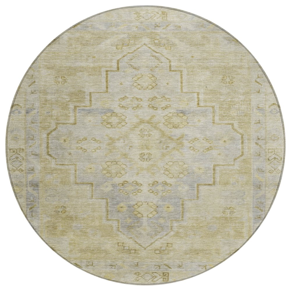 Machine Washable Indoor/Outdoor Chantille Gold 8' x 8' Round Rug. Picture 1