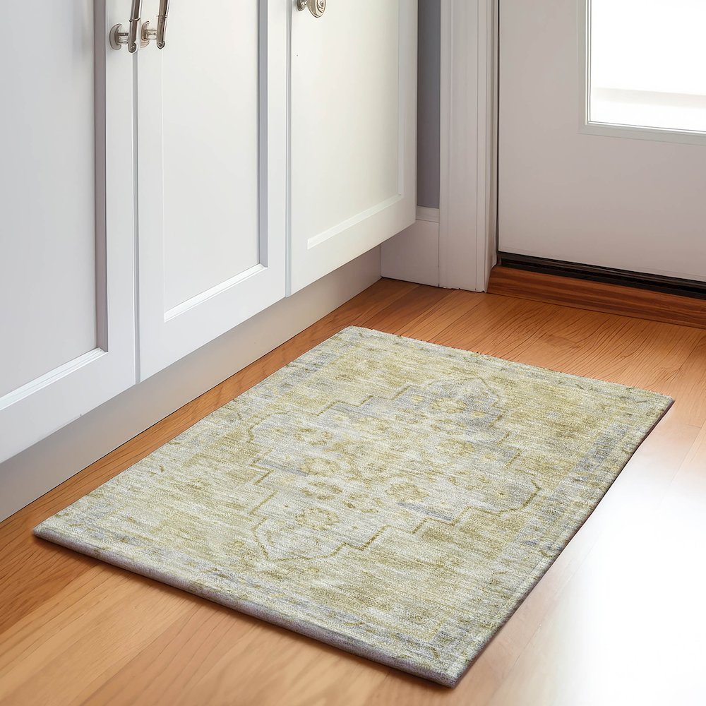 Machine Washable Indoor/Outdoor Chantille Gold 1'8" x 2'6" Rug. Picture 5