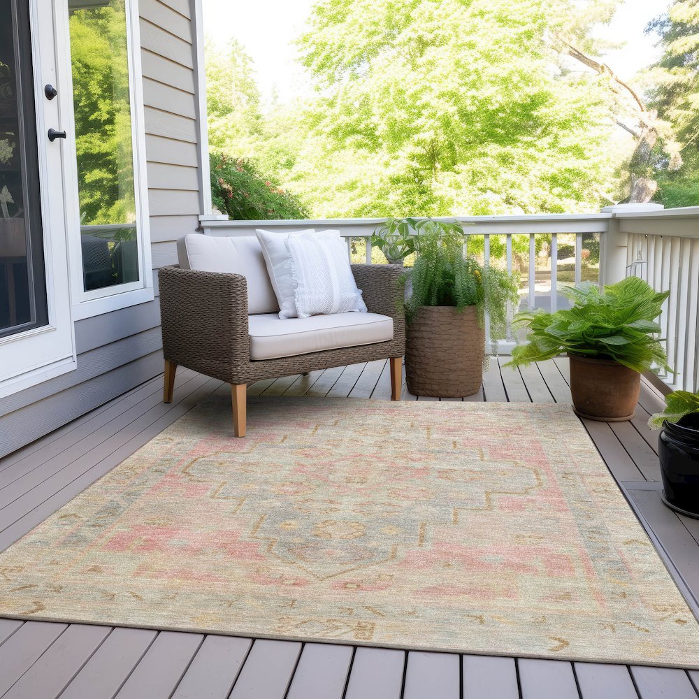 Machine Washable Indoor/Outdoor Chantille Pink 2'6" x 3'10" Rug. Picture 8