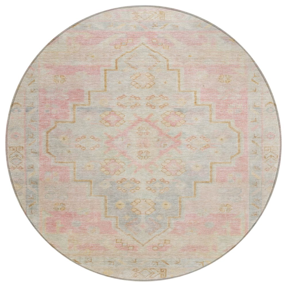 Machine Washable Indoor/Outdoor Chantille Pink 8' x 8' Round Rug. Picture 1