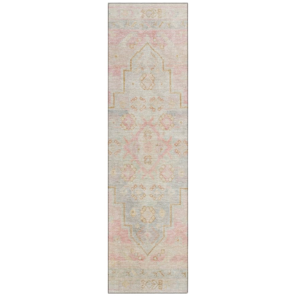 Machine Washable Indoor/Outdoor Chantille Pink 2'3" x 7'6" Runner Rug. Picture 1