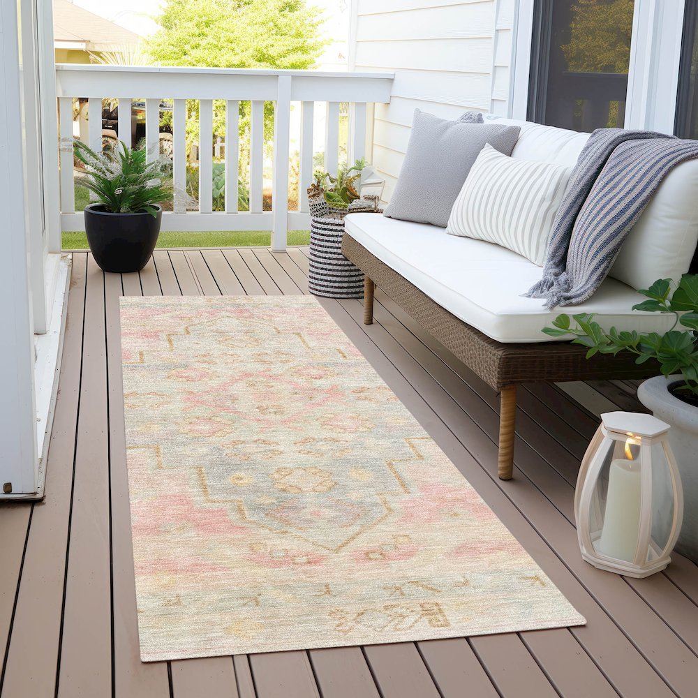 Machine Washable Indoor/Outdoor Chantille Pink 2'3" x 7'6" Runner Rug. Picture 6