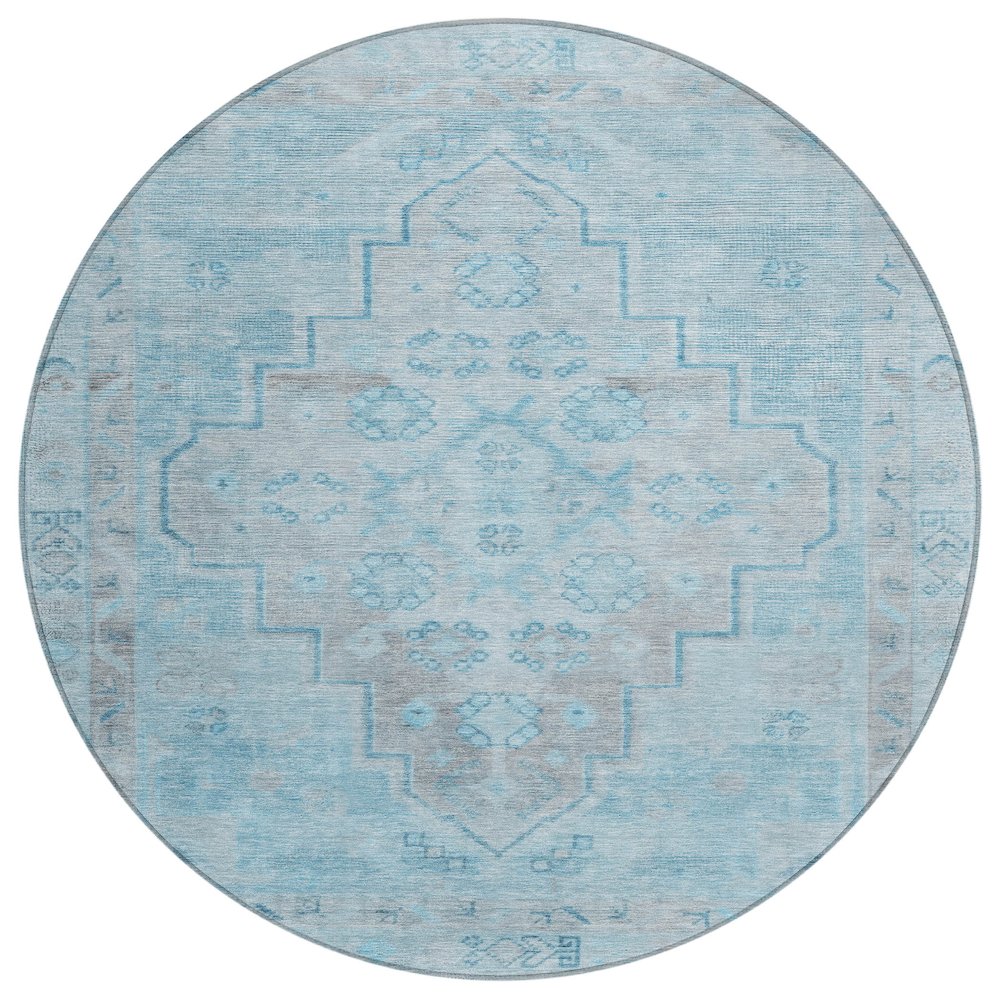 Machine Washable Indoor/Outdoor Chantille Sky 8' x 8' Round Rug. Picture 1