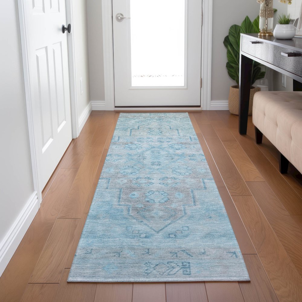 Machine Washable Indoor/Outdoor Chantille Sky 2'3" x 7'6" Runner Rug. Picture 5