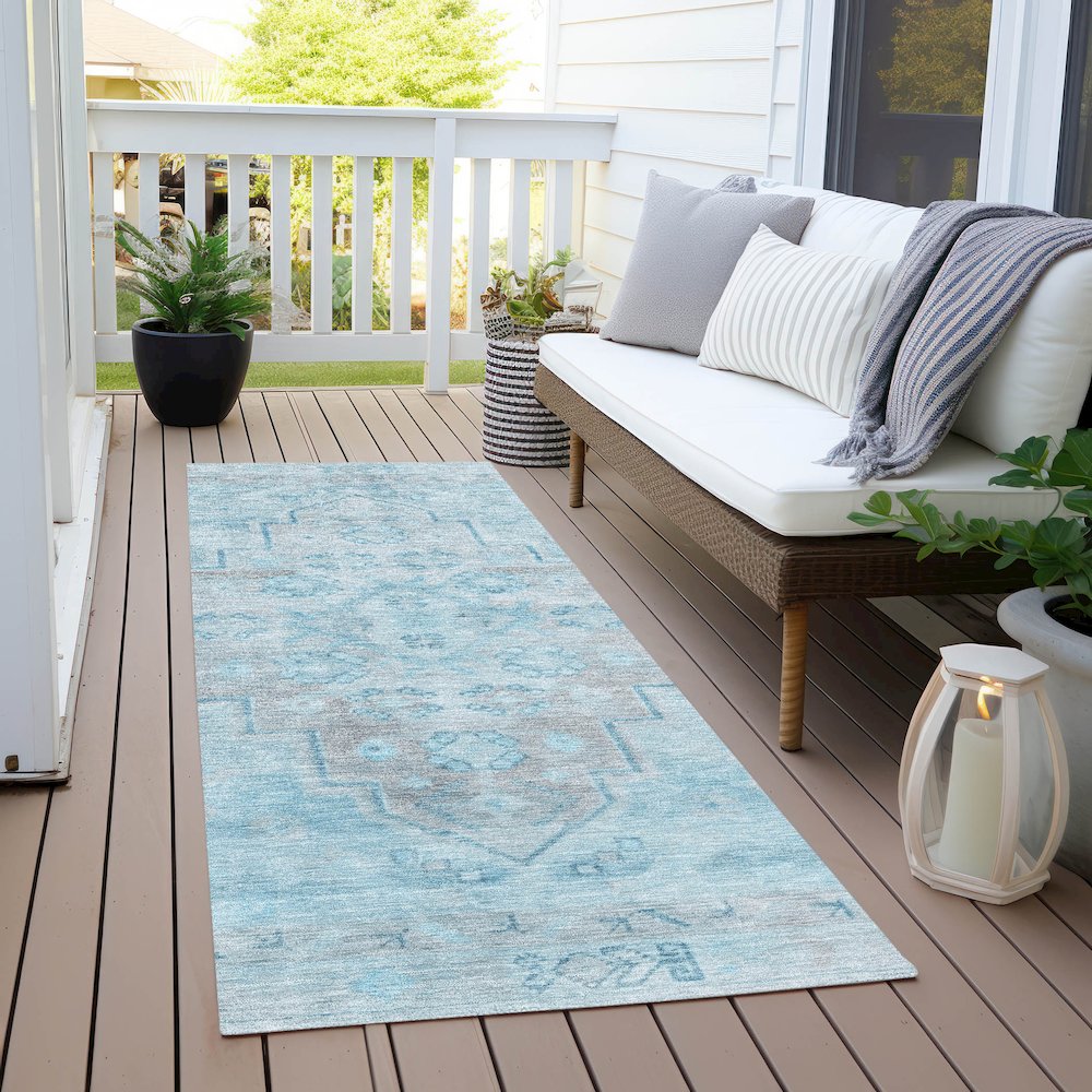 Machine Washable Indoor/Outdoor Chantille Sky 2'3" x 7'6" Runner Rug. Picture 6