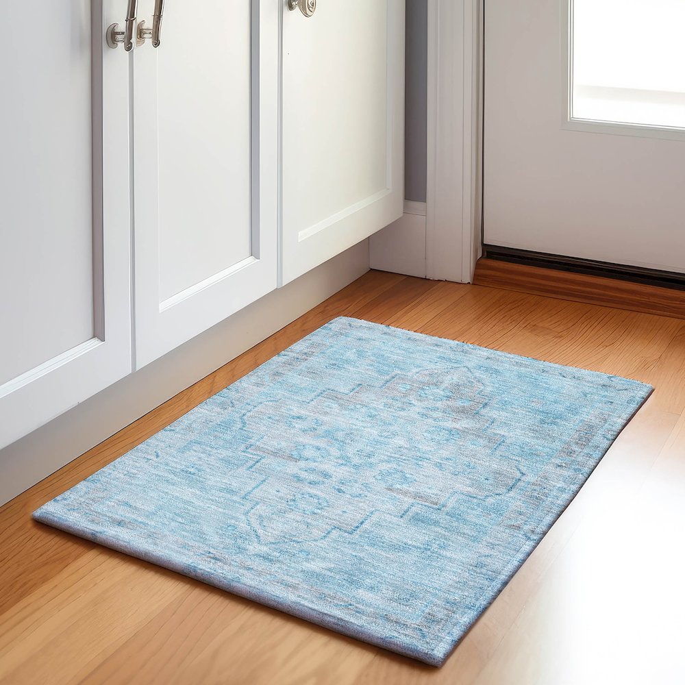 Machine Washable Indoor/Outdoor Chantille Sky 1'8" x 2'6" Rug. Picture 5