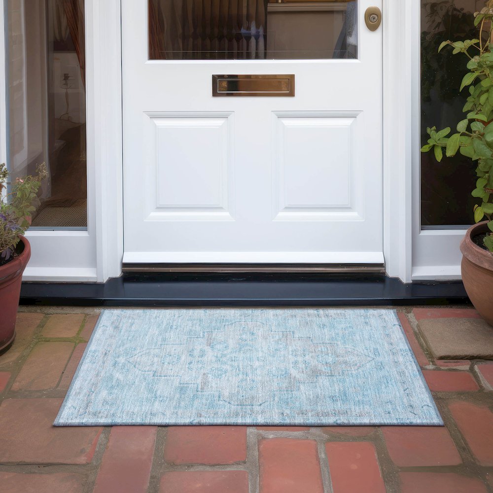 Machine Washable Indoor/Outdoor Chantille Sky 1'8" x 2'6" Rug. Picture 6