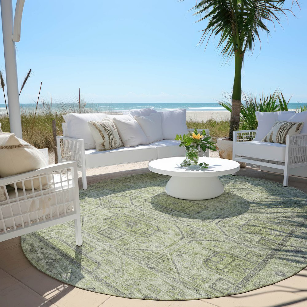 Machine Washable Indoor/Outdoor Chantille Aloe 8' x 8' Round Rug. Picture 6