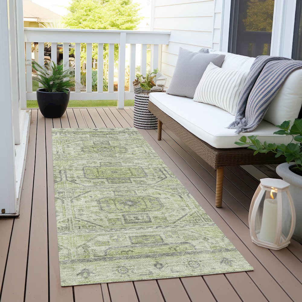 Machine Washable Indoor/Outdoor Chantille Aloe 2'3" x 7'6" Runner Rug. Picture 6