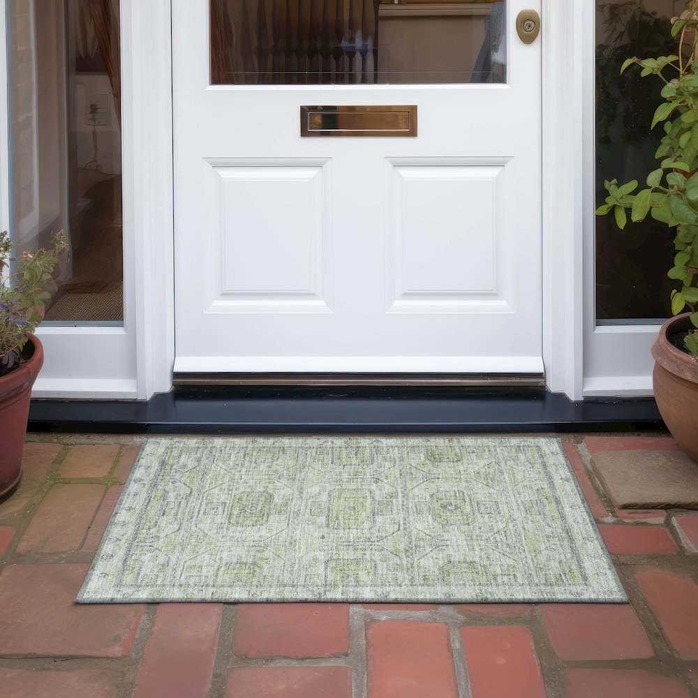 Machine Washable Indoor/Outdoor Chantille Aloe 1'8" x 2'6" Rug. Picture 6