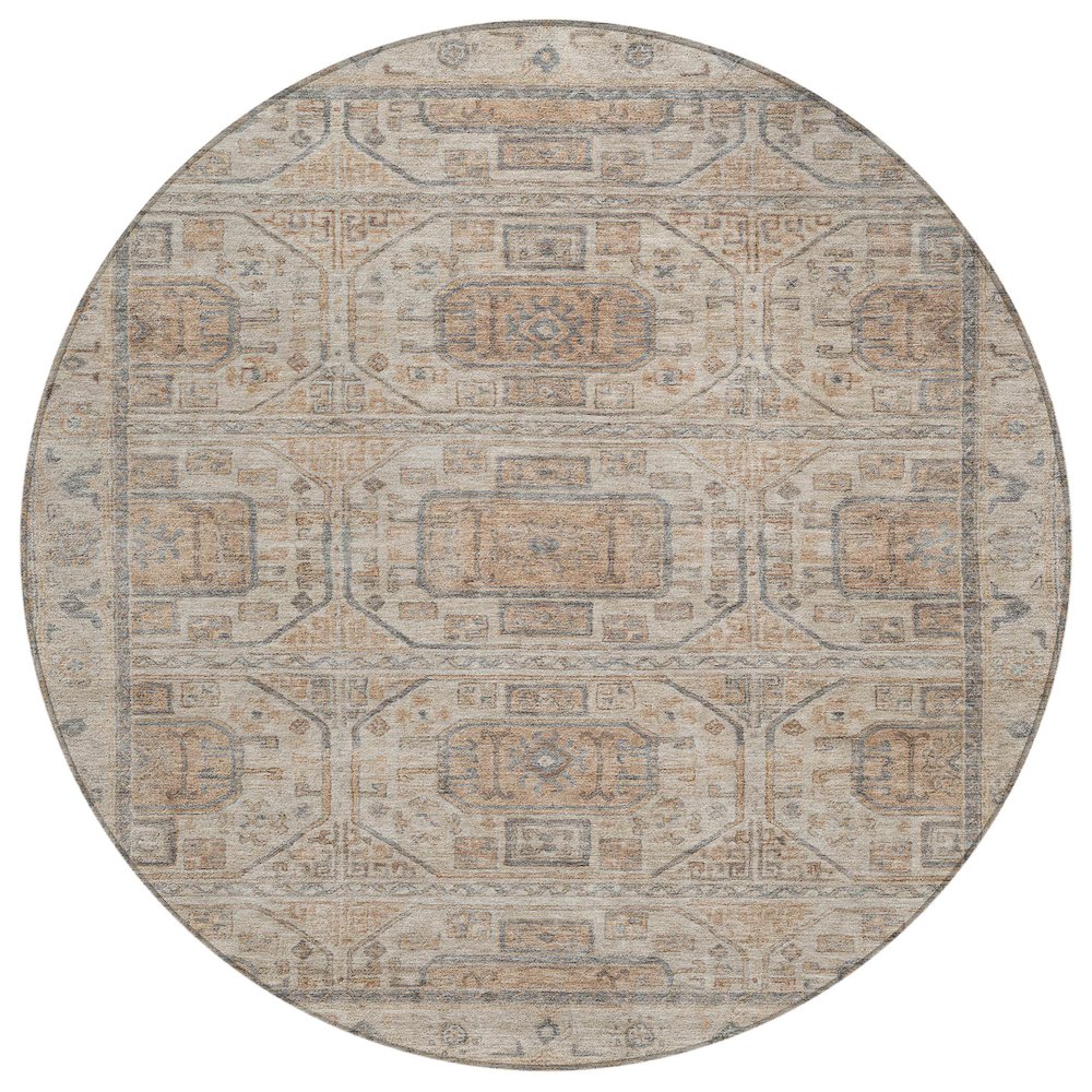 Machine Washable Indoor/Outdoor Chantille Beige 8' x 8' Round Rug. Picture 1