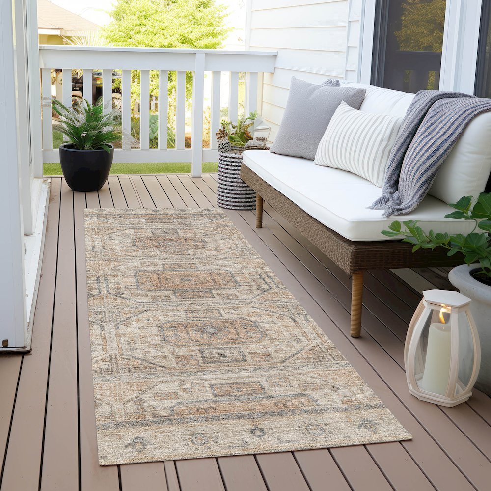 Machine Washable Indoor/Outdoor Chantille Beige 2'3" x 7'6" Runner Rug. Picture 6