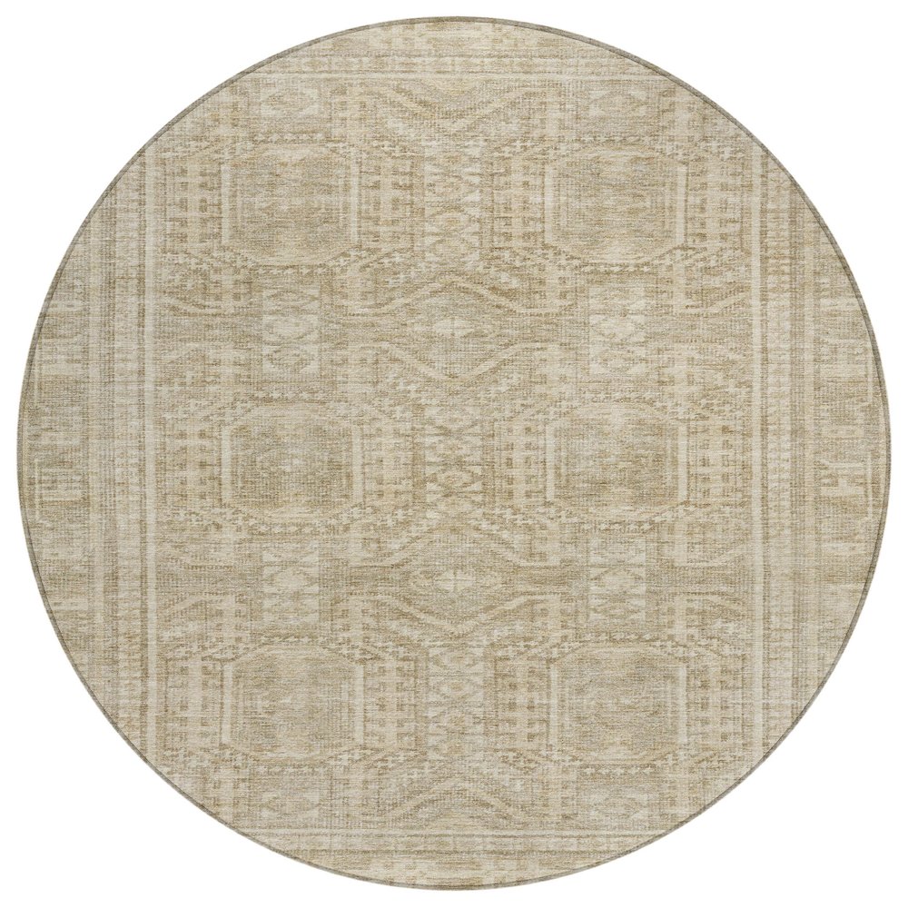 Machine Washable Indoor/Outdoor Chantille Beige 8' x 8' Round Rug. Picture 1