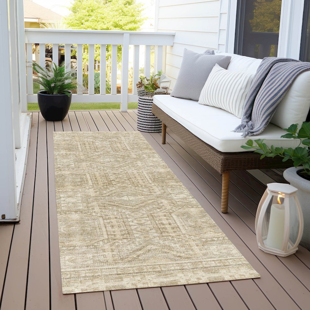 Machine Washable Indoor/Outdoor Chantille Beige 2'3" x 7'6" Runner Rug. Picture 6