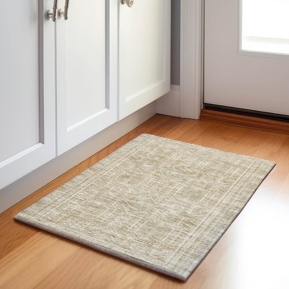 Machine Washable Indoor/Outdoor Chantille Beige 1'8" x 2'6" Rug. Picture 5