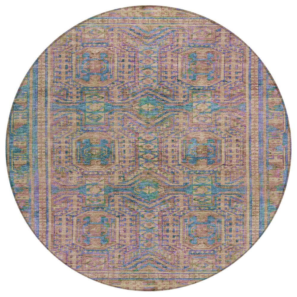 Machine Washable Indoor/Outdoor Chantille Orange 8' x 8' Round Rug. Picture 1
