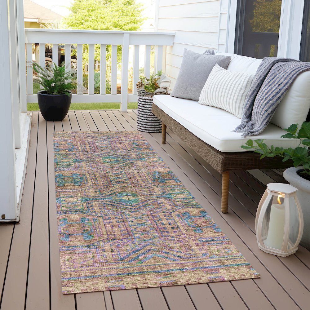 Machine Washable Indoor/Outdoor Chantille Orange 2'3" x 7'6" Runner Rug. Picture 6