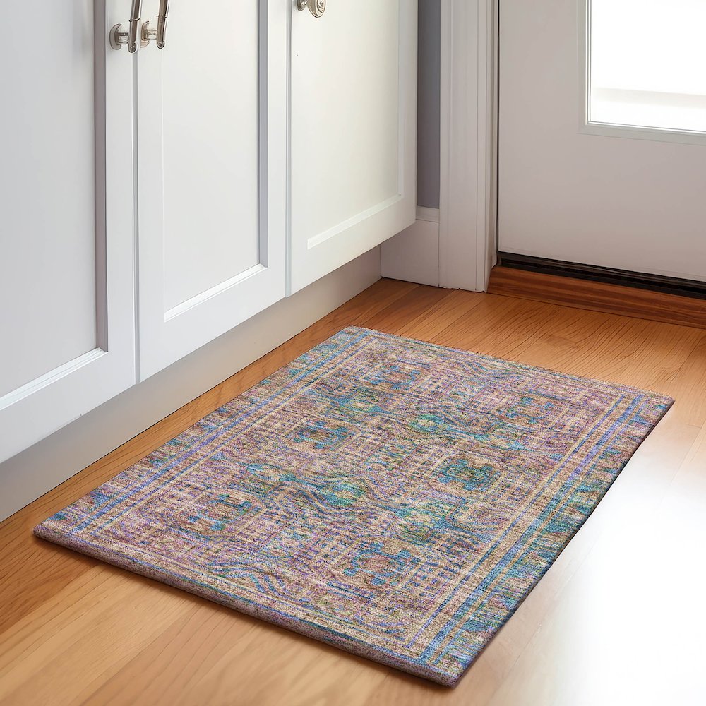 Machine Washable Indoor/Outdoor Chantille Orange 1'8" x 2'6" Rug. Picture 5
