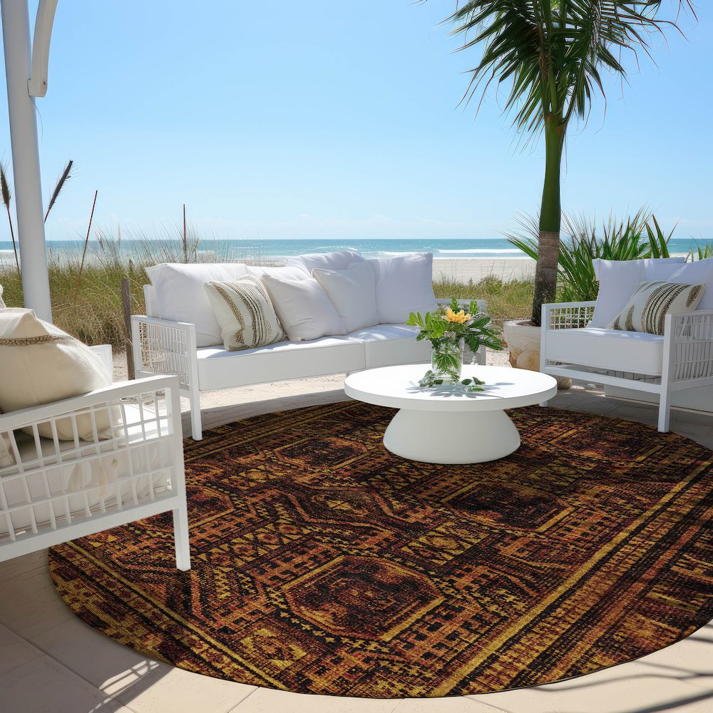 Machine Washable Indoor/Outdoor Chantille Paprika 8' x 8' Round Rug. Picture 6