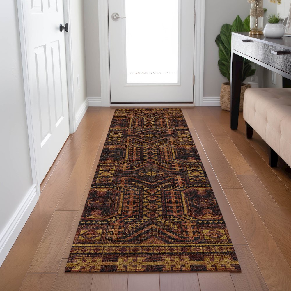 Machine Washable Indoor/Outdoor Chantille Paprika 2'3" x 7'6" Runner Rug. Picture 5