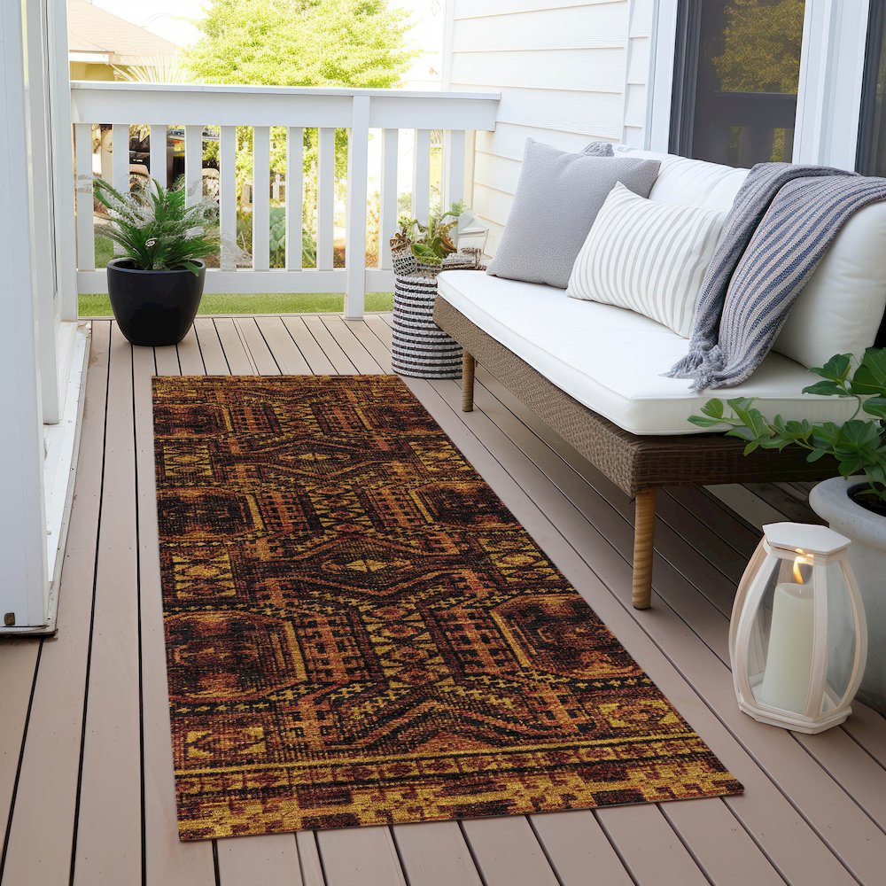 Machine Washable Indoor/Outdoor Chantille Paprika 2'3" x 7'6" Runner Rug. Picture 6
