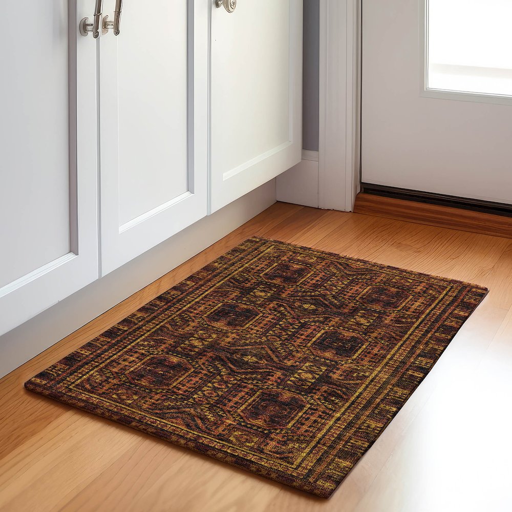 Machine Washable Indoor/Outdoor Chantille Paprika 1'8" x 2'6" Rug. Picture 5