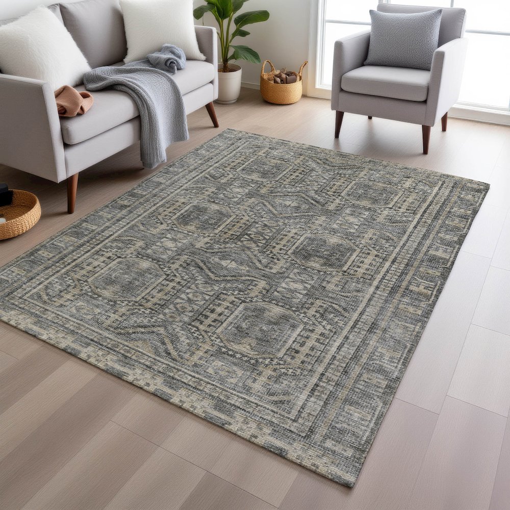 Machine Washable Indoor/Outdoor Chantille Pewter 2'6" x 3'10" Rug. Picture 5