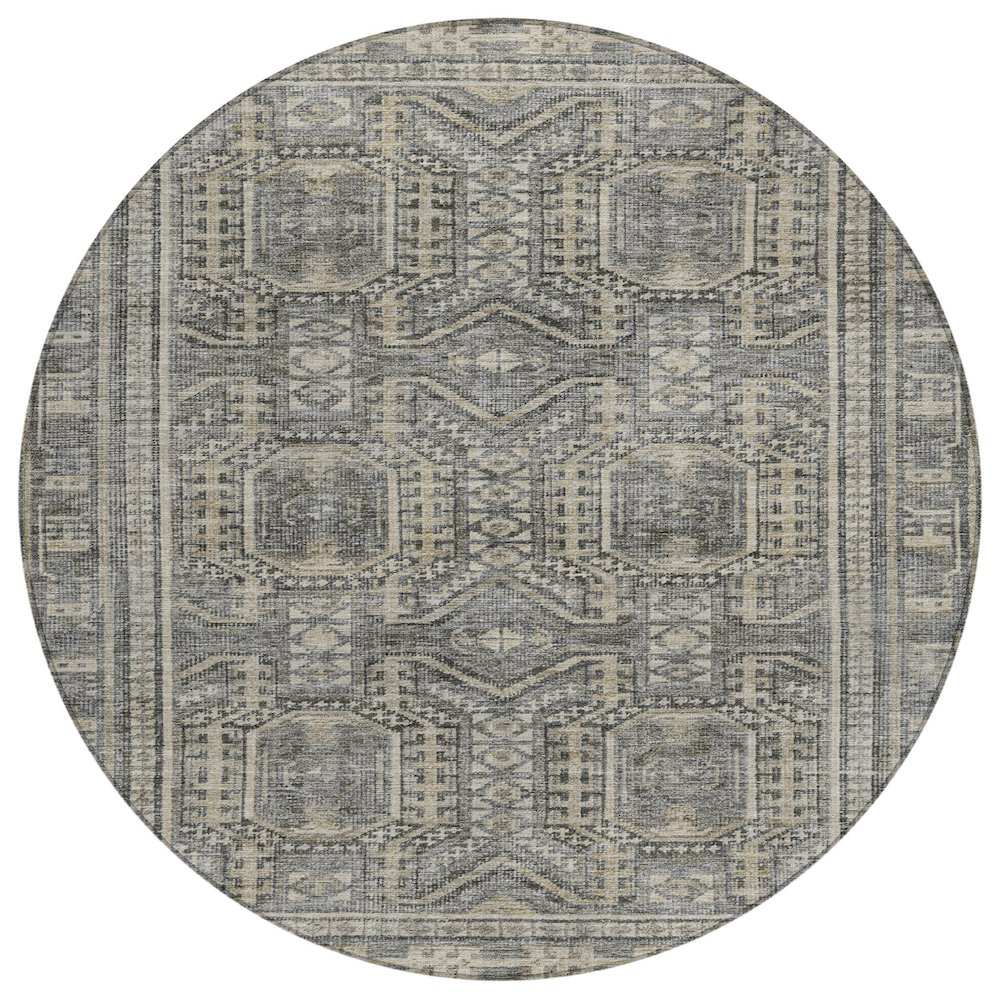 Machine Washable Indoor/Outdoor Chantille Pewter 8' x 8' Round Rug. Picture 1