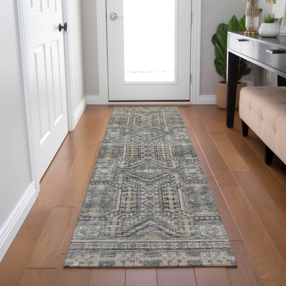 Machine Washable Indoor/Outdoor Chantille Pewter 2'3" x 7'6" Runner Rug. Picture 5