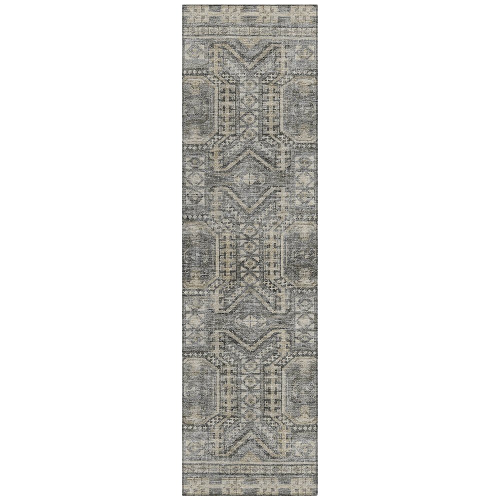 Machine Washable Indoor/Outdoor Chantille Pewter 2'3" x 7'6" Runner Rug. Picture 1