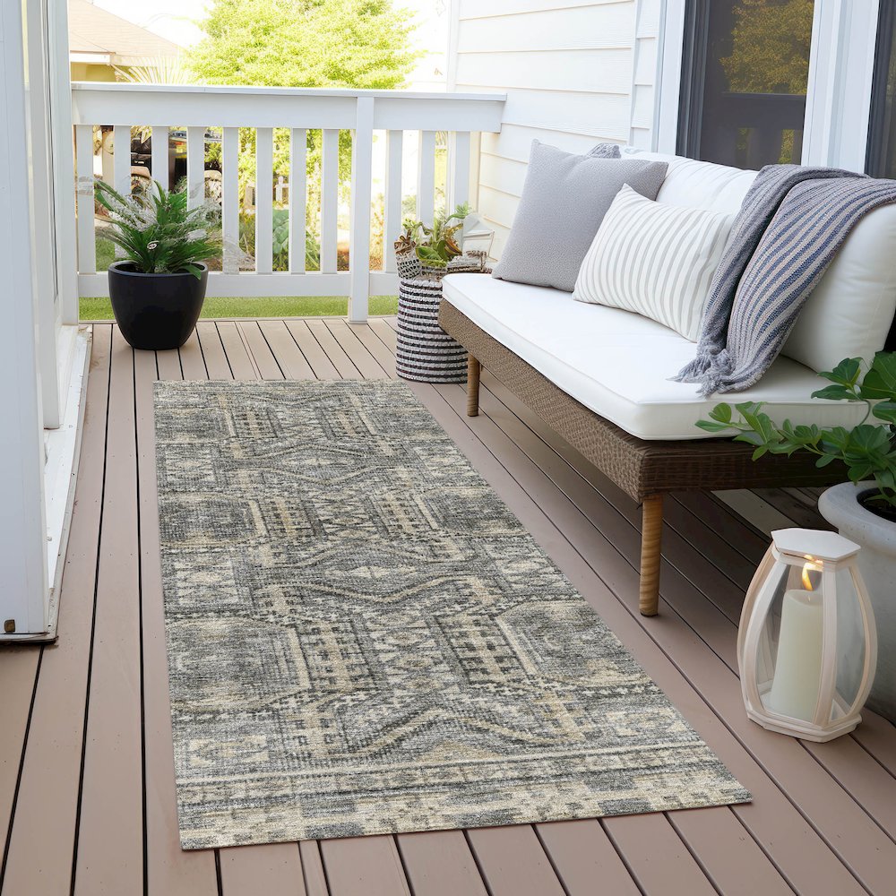 Machine Washable Indoor/Outdoor Chantille Pewter 2'3" x 7'6" Runner Rug. Picture 6