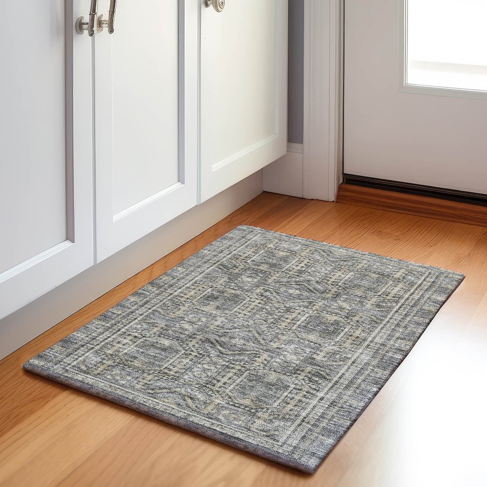 Machine Washable Indoor/Outdoor Chantille Pewter 1'8" x 2'6" Rug. Picture 5