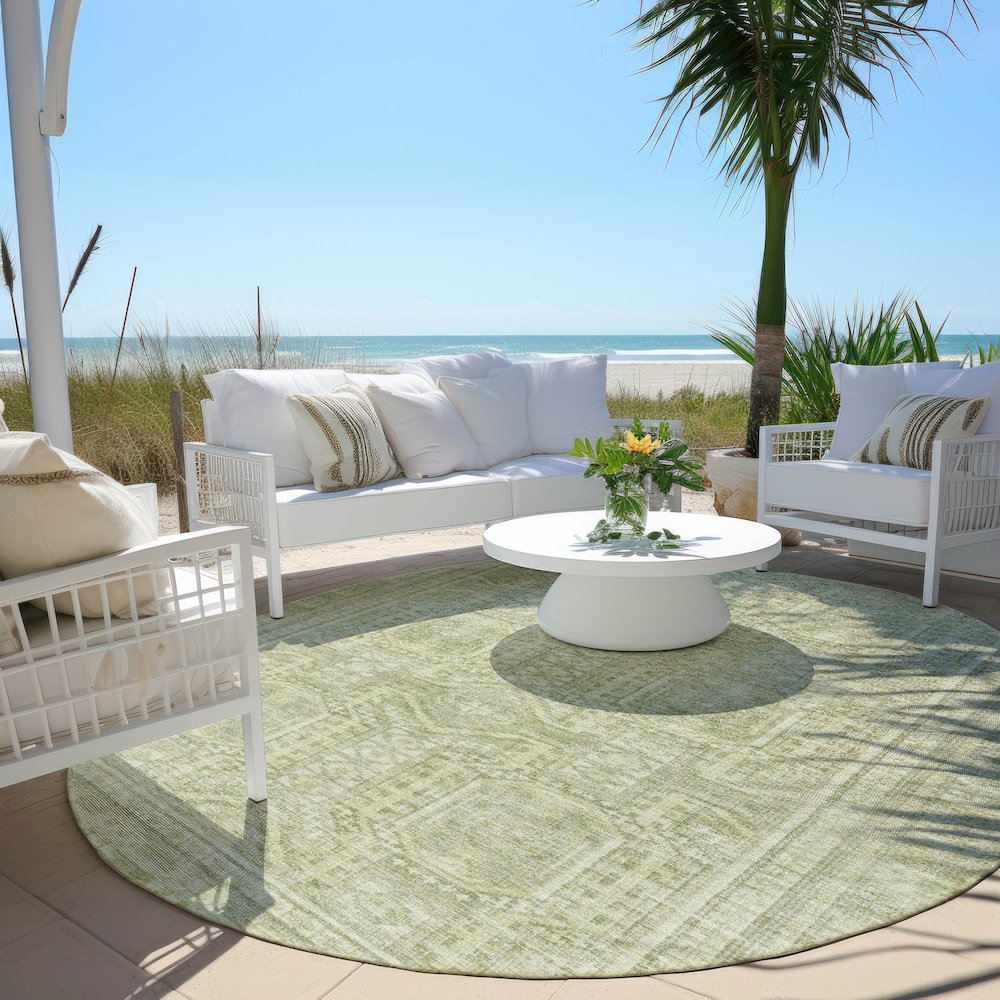 Machine Washable Indoor/Outdoor Chantille Sage 8' x 8' Round Rug. Picture 6