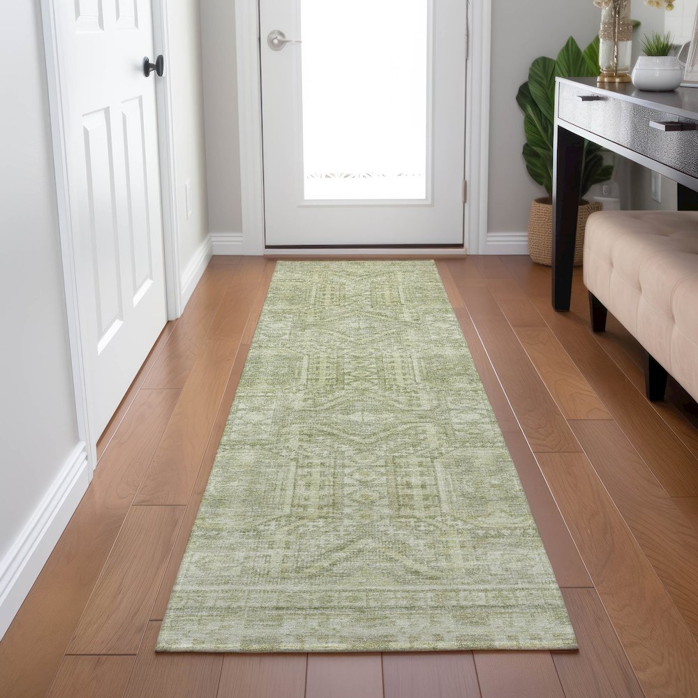 Machine Washable Indoor/Outdoor Chantille Sage 2'3" x 7'6" Runner Rug. Picture 5