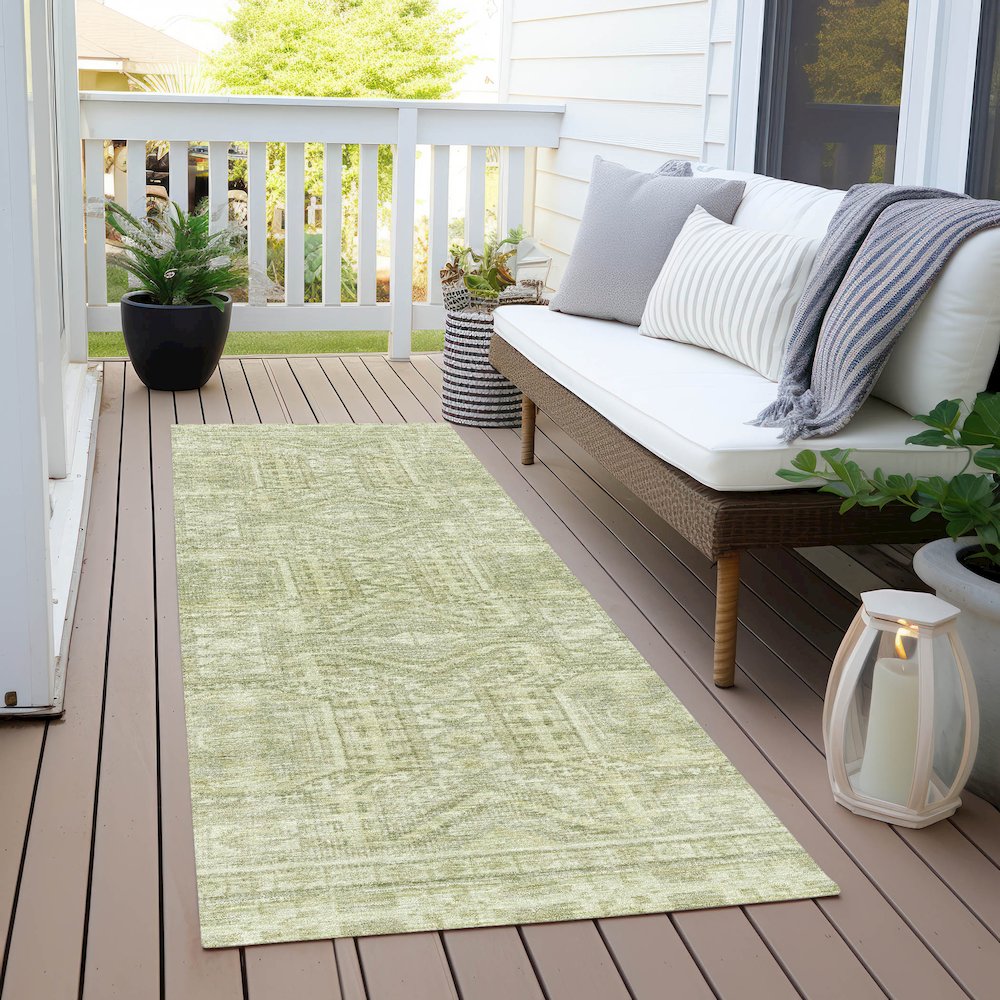 Machine Washable Indoor/Outdoor Chantille Sage 2'3" x 7'6" Runner Rug. Picture 6