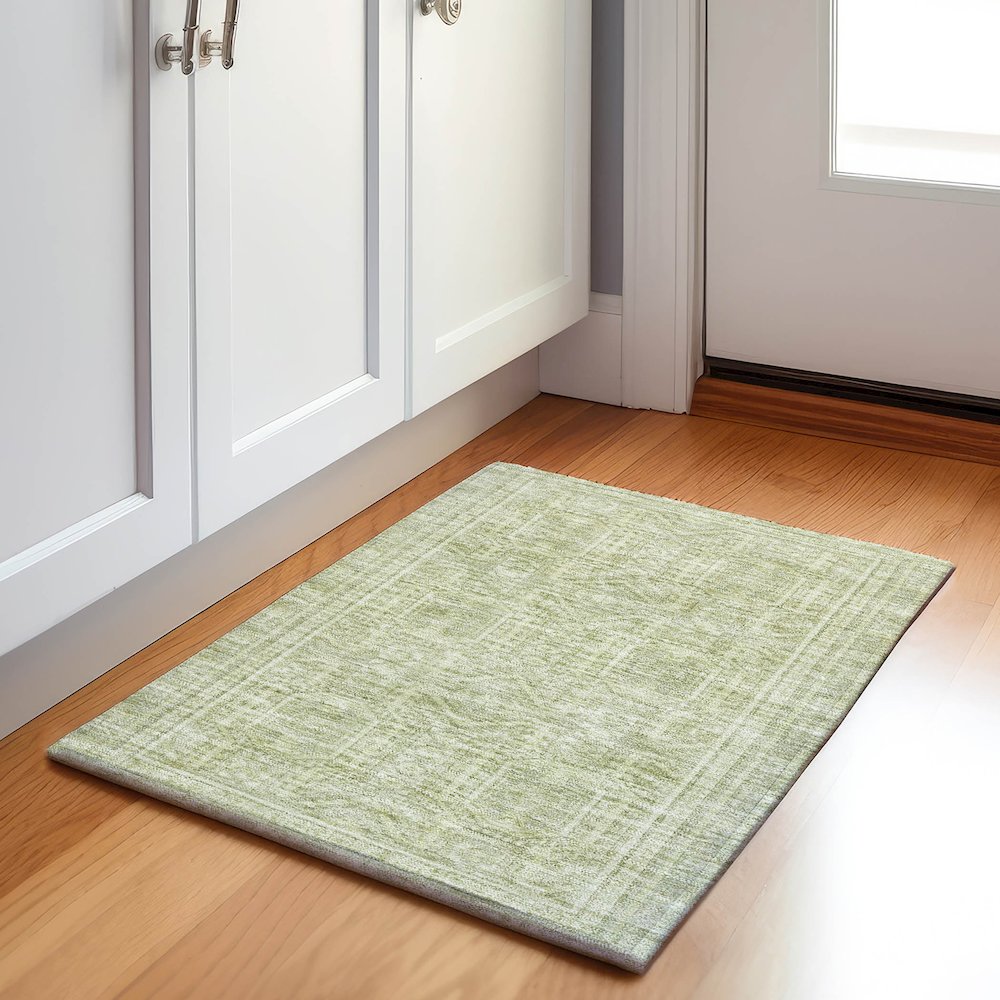 Machine Washable Indoor/Outdoor Chantille Sage 1'8" x 2'6" Rug. Picture 5
